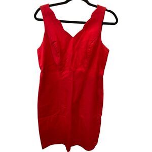All That Jazz Dress Womens Size 10‎ Red Cotton Canvas Wide Strap V Neck Sheath